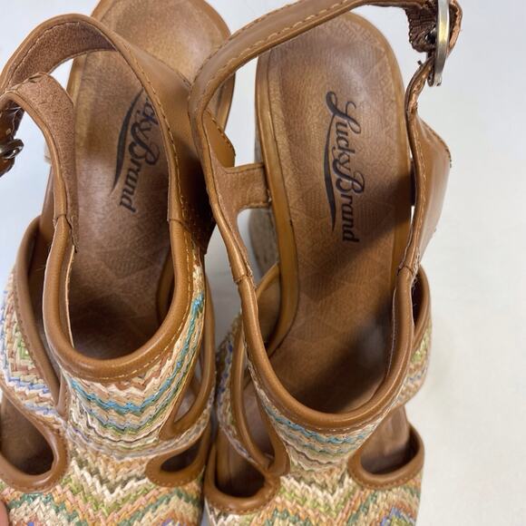Lucky Brand Riedel Chevron Woven Platform Cork Wedge Sandals Women’s Size 6.5 - Picture 6 of 8